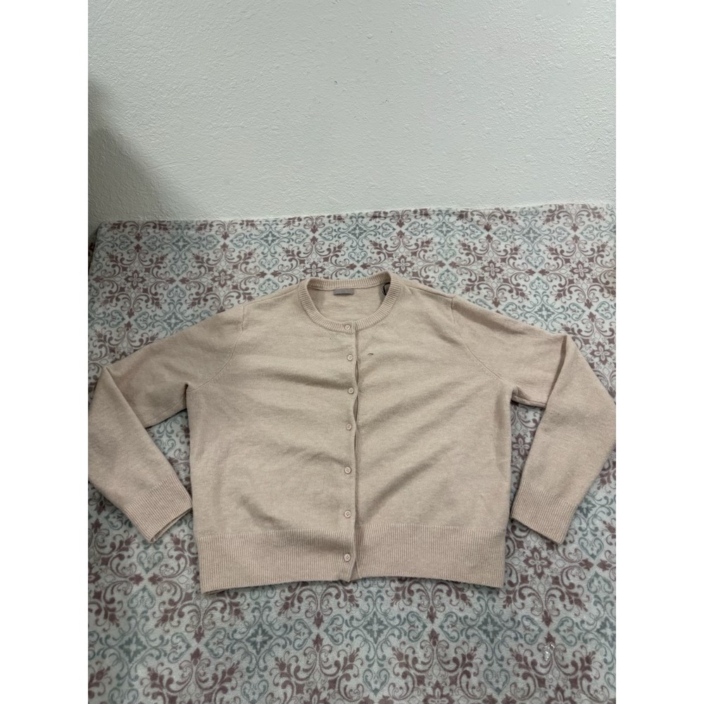 HM Womens Beige Oatmeal Crew Neck Button Front Cardigan Sweater Size L